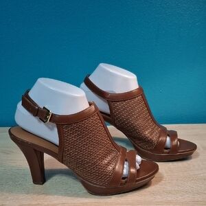 Naturalizer DAVIA Brown Woven Leather Heeled Sandals
